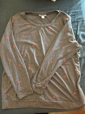 Motherhood Maternity Navy Blue Lightweight Sweatshirt with Red Hearts